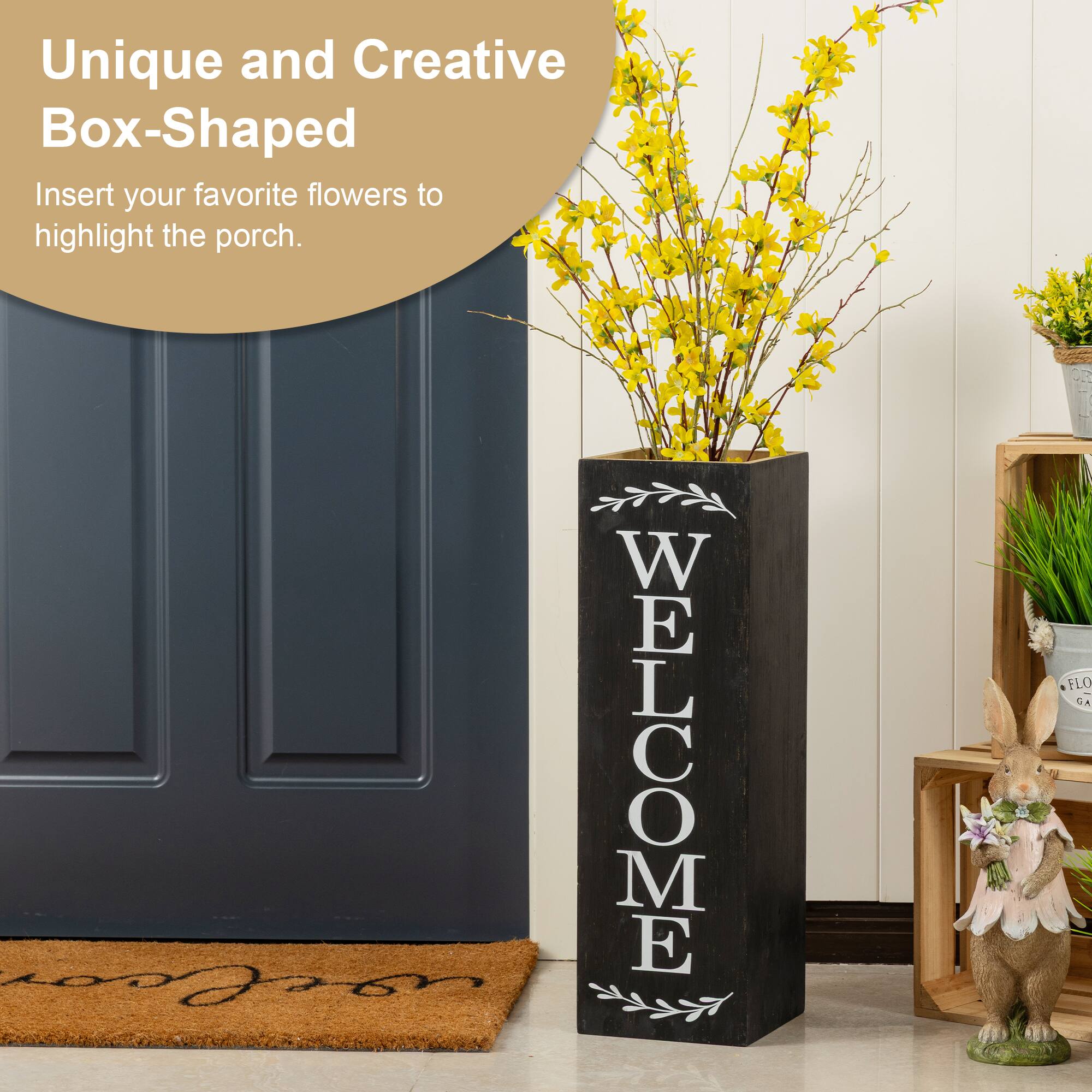 Glitzhome® 24" Double-Sided Solid Wood Black Boxed "WELCOME PORCH" Porch Sign